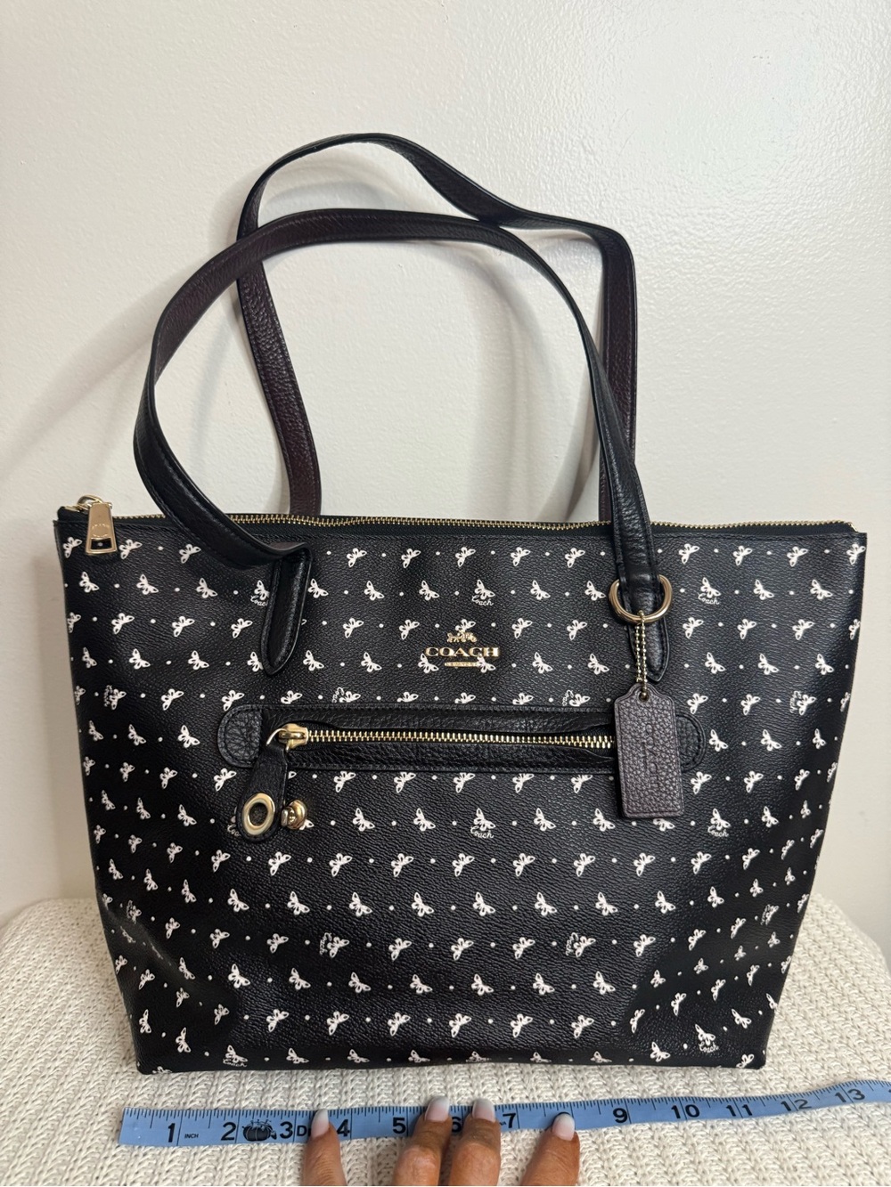 COACH Black Butterfly Print Leather Tote Bag large - Picture 2 of 13